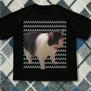 Black Screaming Cat Meme Tee – AAAAA Funny Cat Graphic Shirt